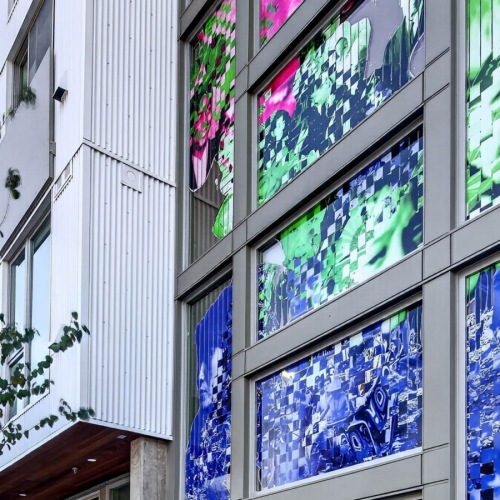 Beautiful artwork on exterior apartment building